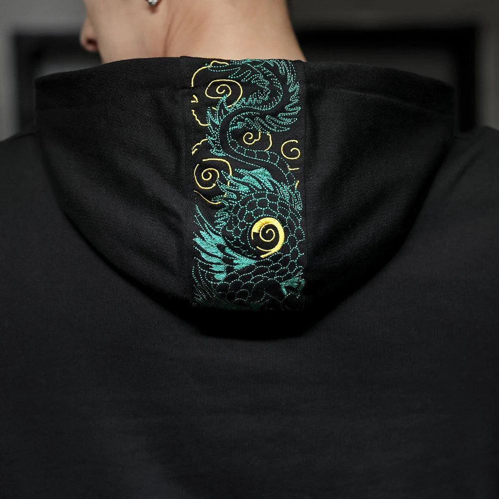 Green Dragon Sleeves Embroidered Hoodie – Regal Power & Eastern Elegance