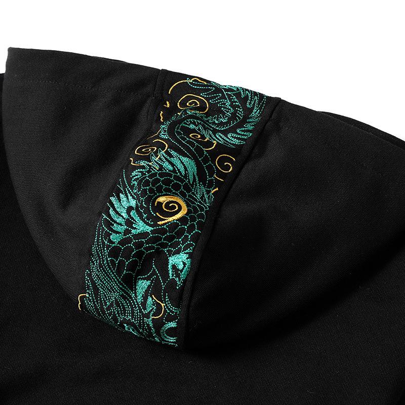 Green Dragon Sleeves Embroidered Hoodie – Regal Power & Eastern Elegance