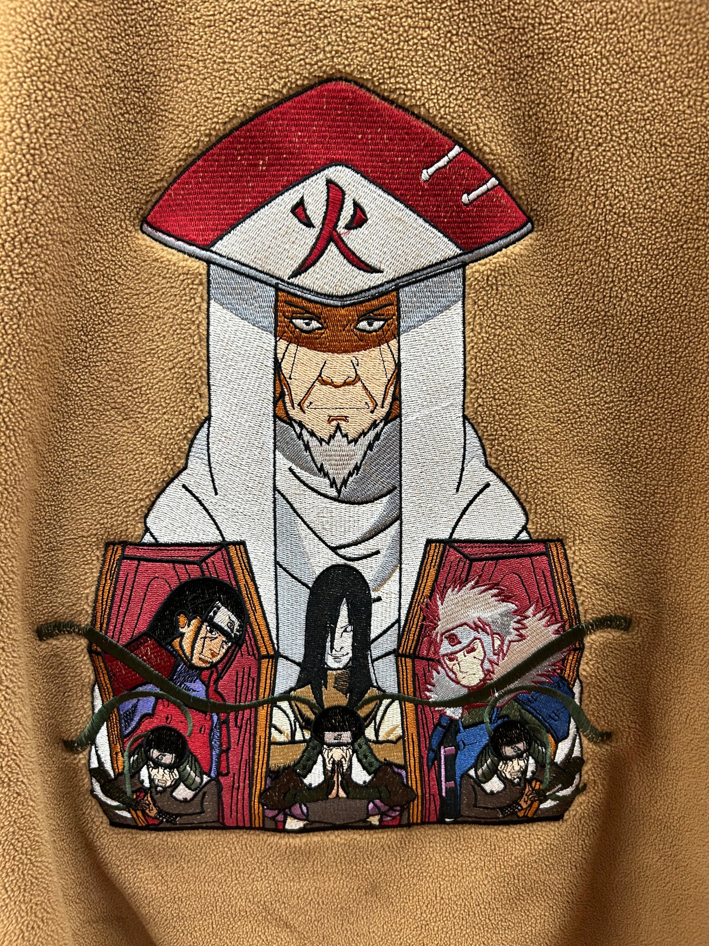 Sarutobi "The 3rd Hokage" vs. Orochimaru Brown Embroidered Fleece Full-Zip Jacket