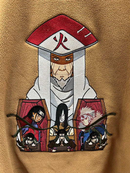 Sarutobi "The 3rd Hokage" vs. Orochimaru Brown Embroidered Fleece Full-Zip Jacket
