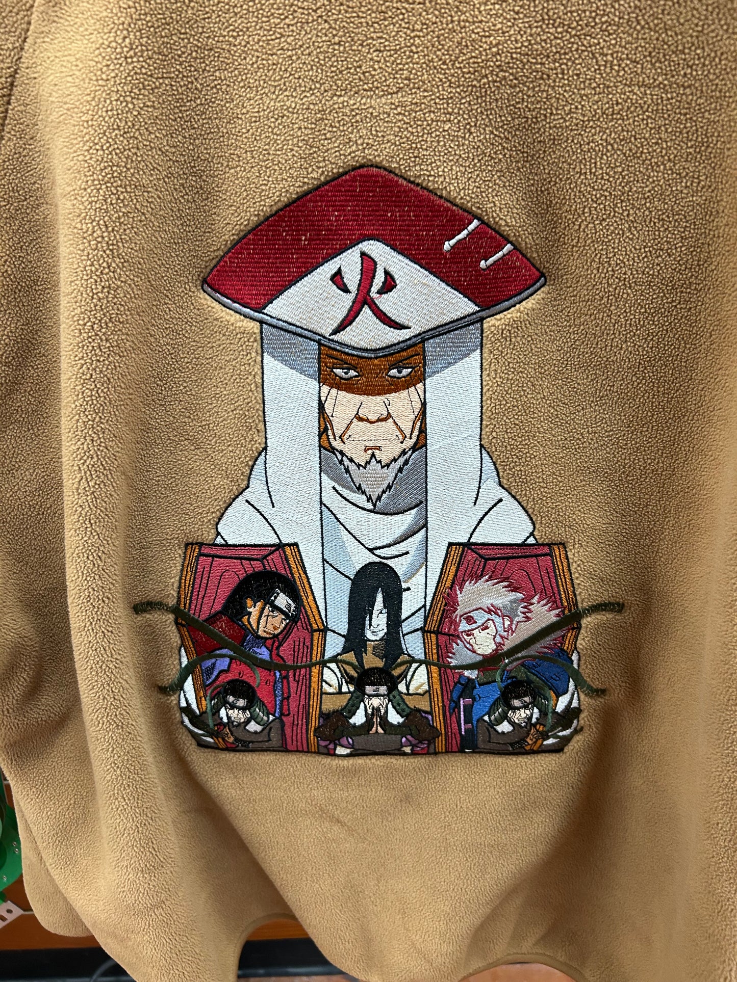Sarutobi "The 3rd Hokage" vs. Orochimaru Brown Embroidered Fleece Full-Zip Jacket
