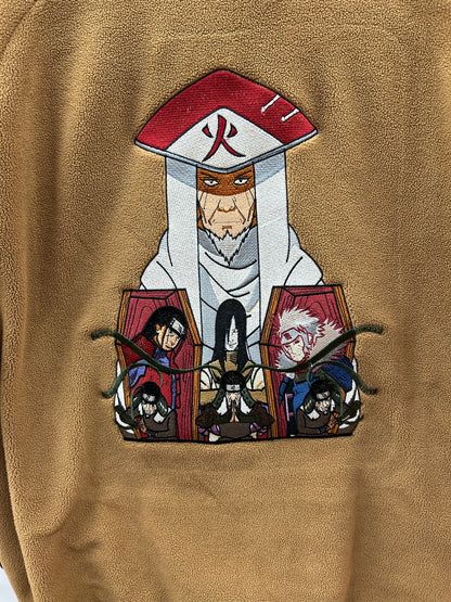 Sarutobi "The 3rd Hokage" vs. Orochimaru Brown Embroidered Fleece Full-Zip Jacket