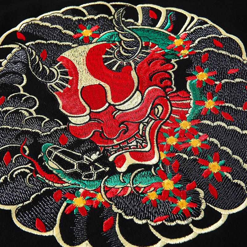 The Oni Embroidered Sukajan Hoodie – Fierce Spirit of Justice & Wrath