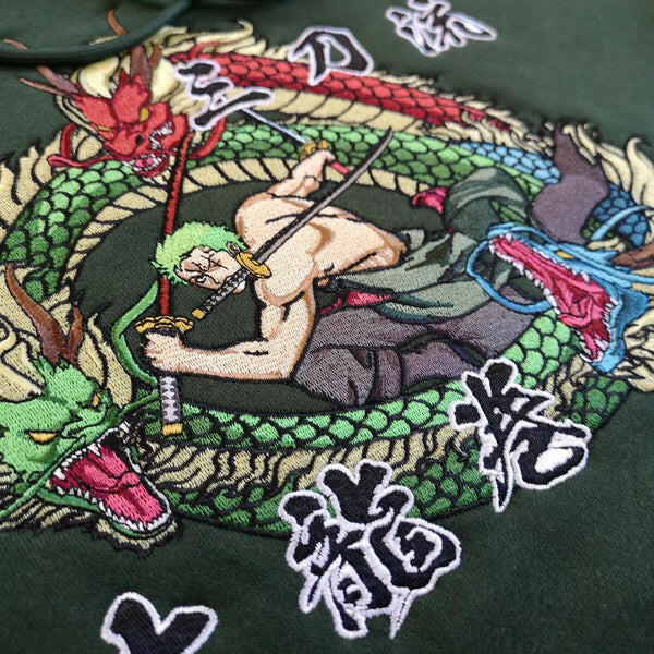Roronoa Zoro "Dragon Quake" One Piece Anime Embroidered Hoodie Collection